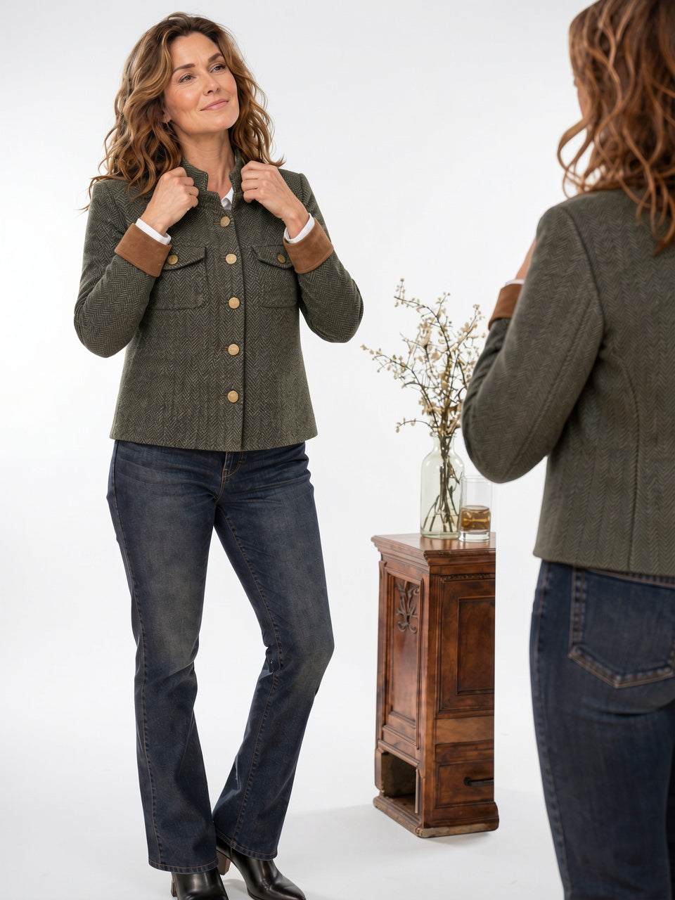 Veste Courte Structurée Contraste Garniture Femme Col - 7
