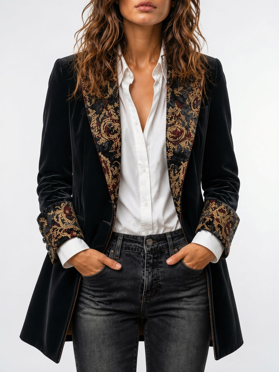 Veste Courte Structurée Contraste Garniture Femme Col - Noir S