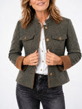 Veste Courte Structurée Contraste Garniture Femme Col - Olive S