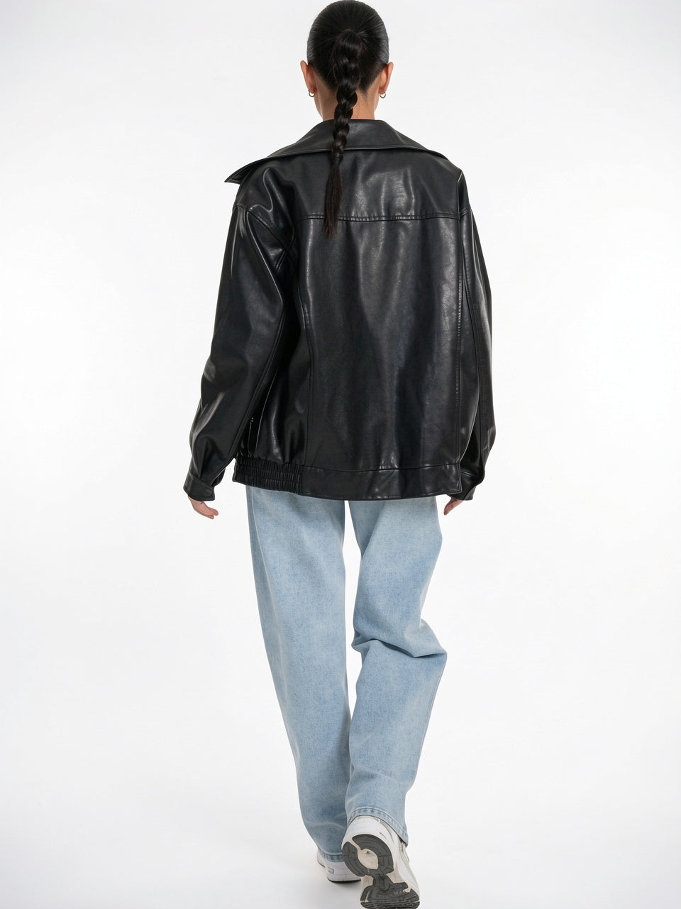 Veste Cuir Femme Bomber Zippée Oversized Col Large - 6