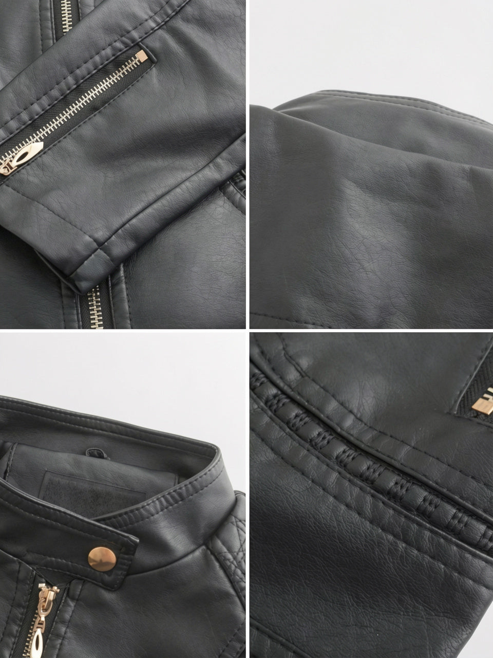Veste Cuir Femme Moto Col Montant Poches - 11