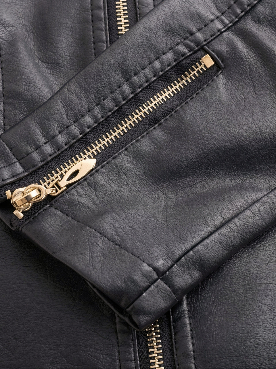 Veste Cuir Femme Moto Col Montant Poches - 18