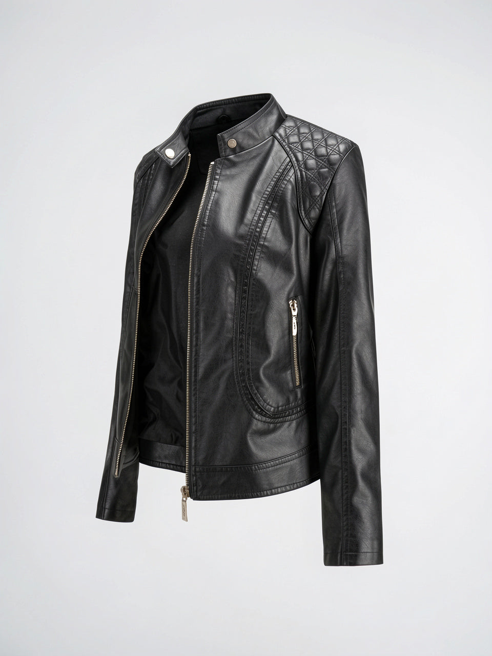Veste Cuir Femme Moto Col Montant Poches - 6