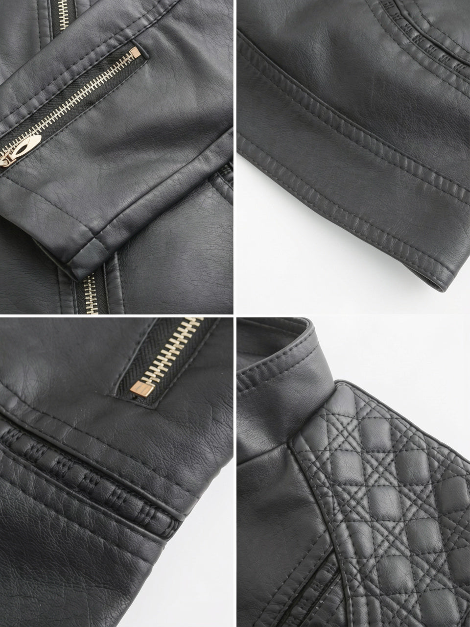 Veste Cuir Femme Moto Col Montant Poches - 7