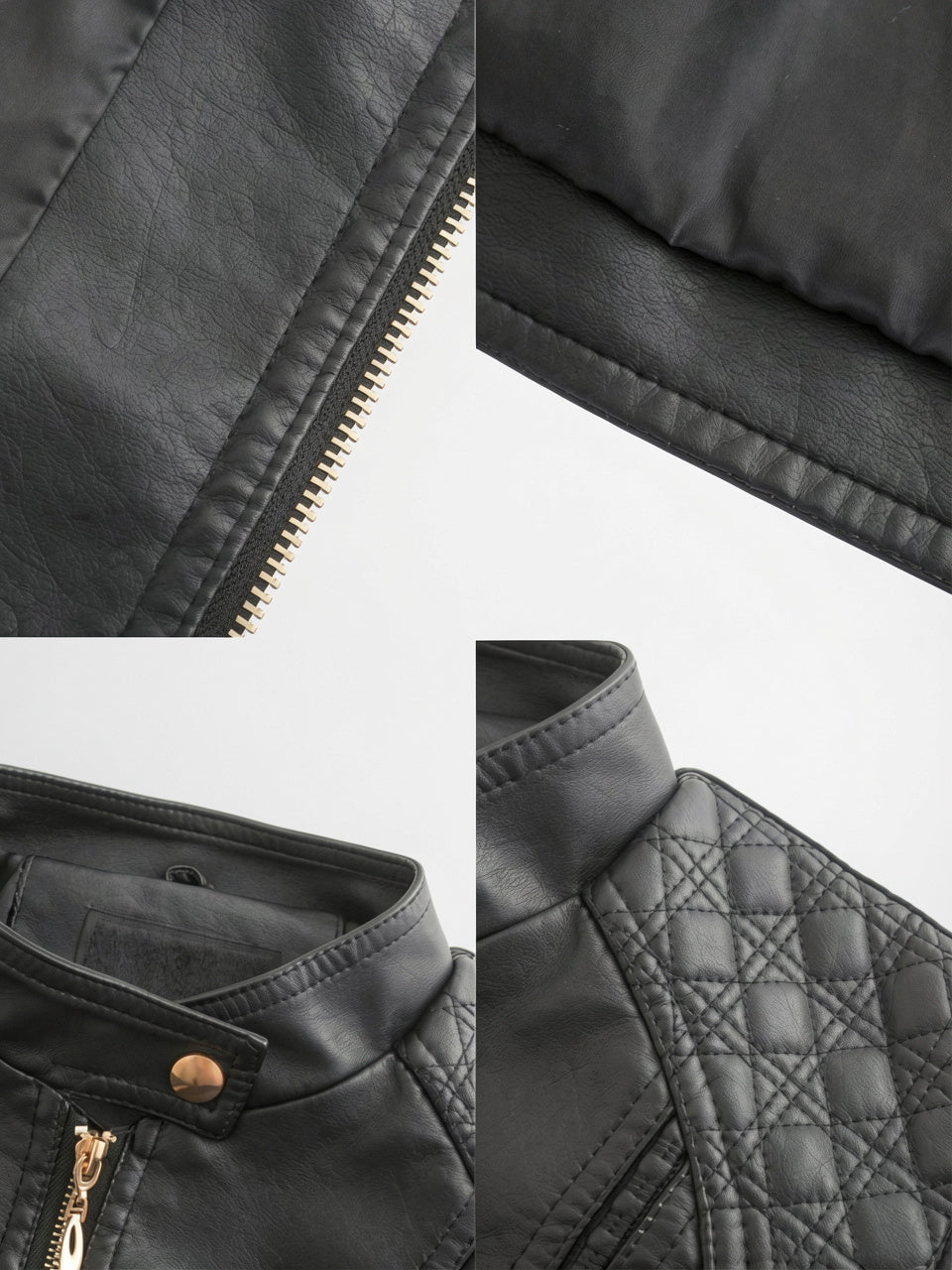 Veste Cuir Femme Moto Col Montant Poches - 8