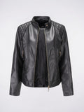 Veste Cuir Femme Moto Col Montant Poches - Noir S