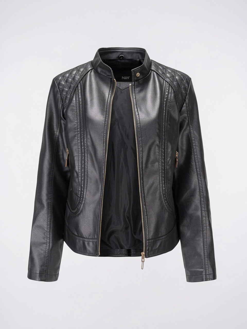 Veste Cuir Femme Moto Col Montant Poches - Noir S