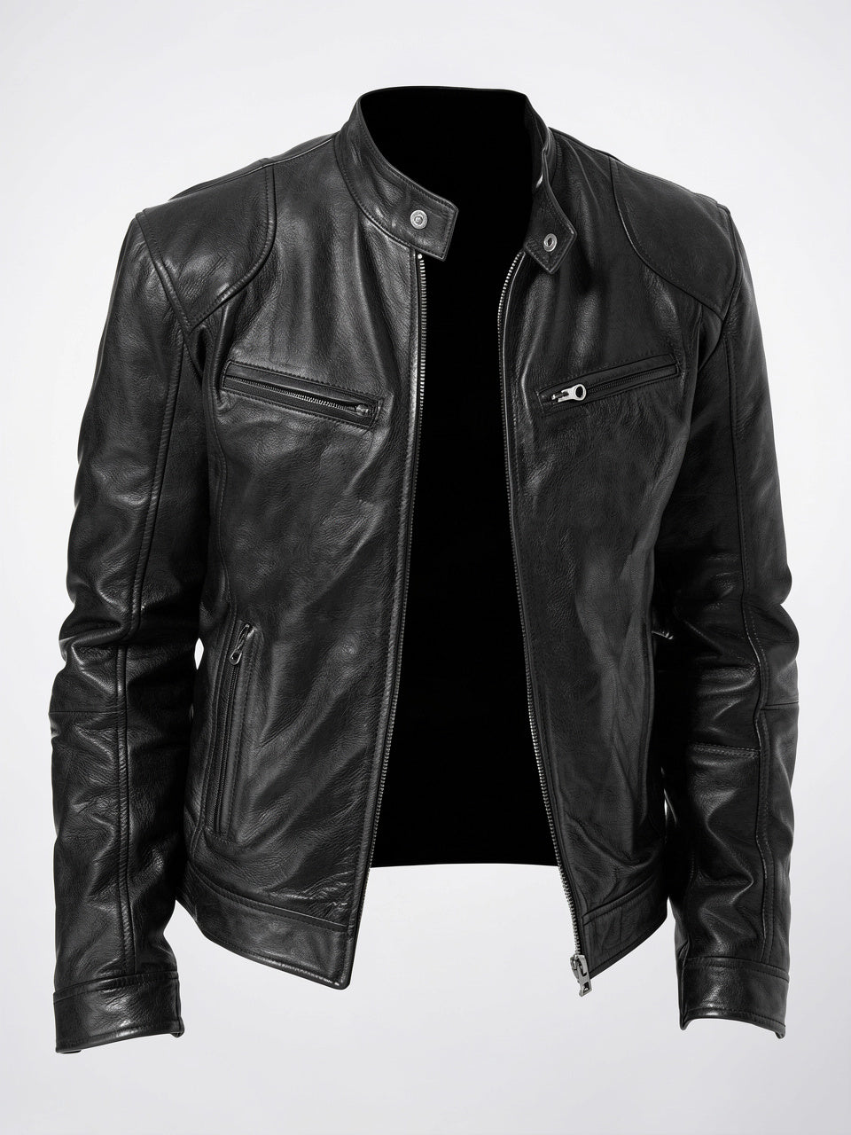 Veste Cuir Moto Zippée Homme Décontractée - Noir S