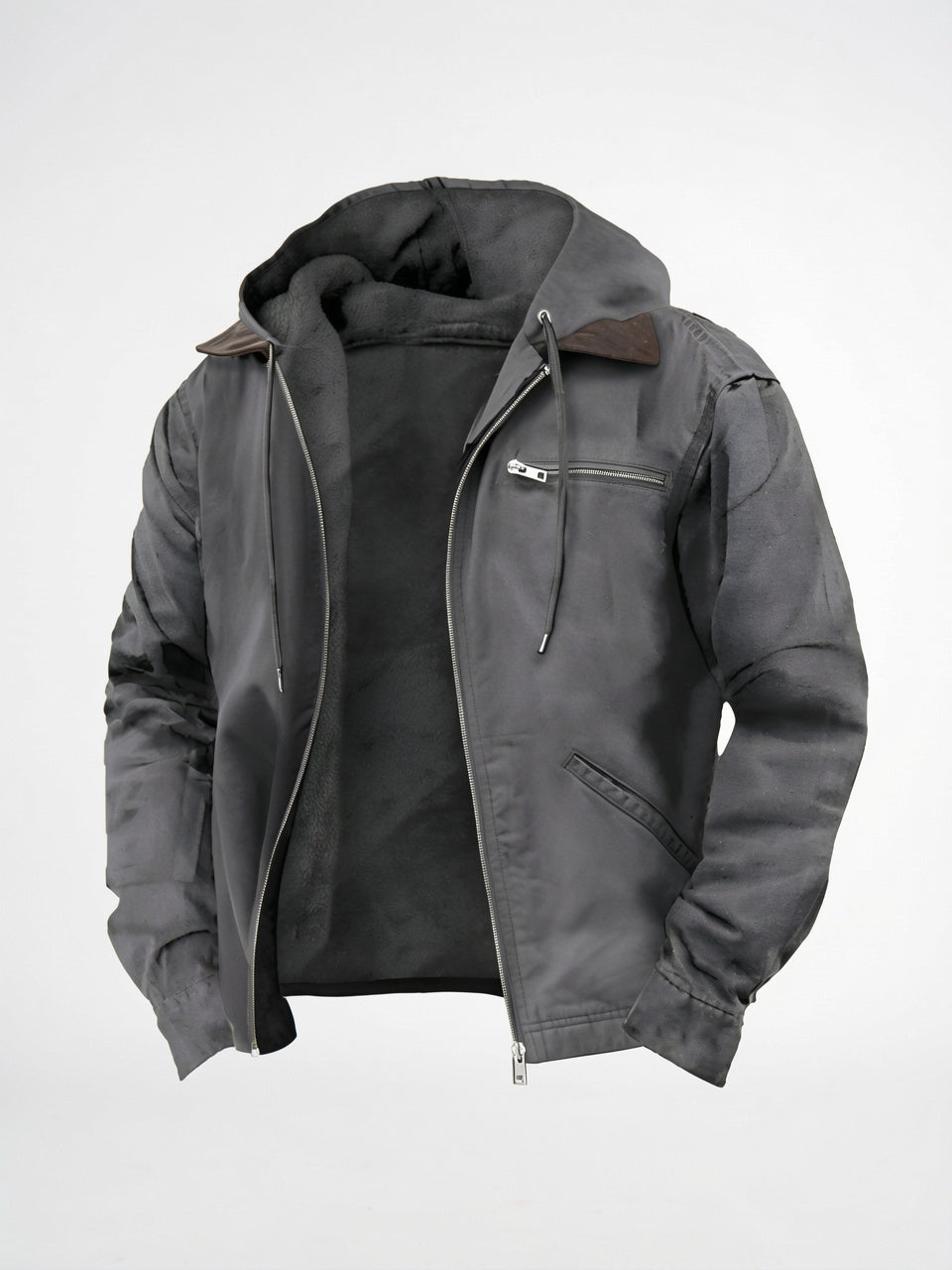 Veste Élégante Extérieure Capuche Doublure Hiver - Gris S
