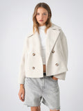 Veste Femme Courte en Laine Croisée Col Large - Blanc XS