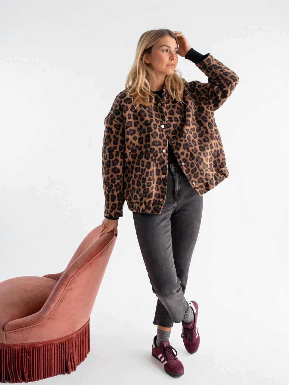 Veste Femme Imprimé Léopard Bomber Ample - 3