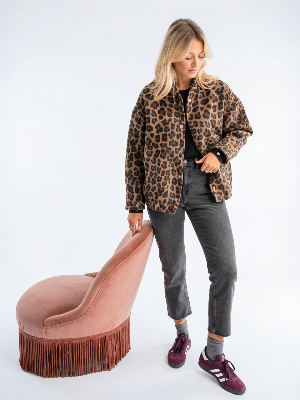 Veste Femme Imprimé Léopard Bomber Ample - 4
