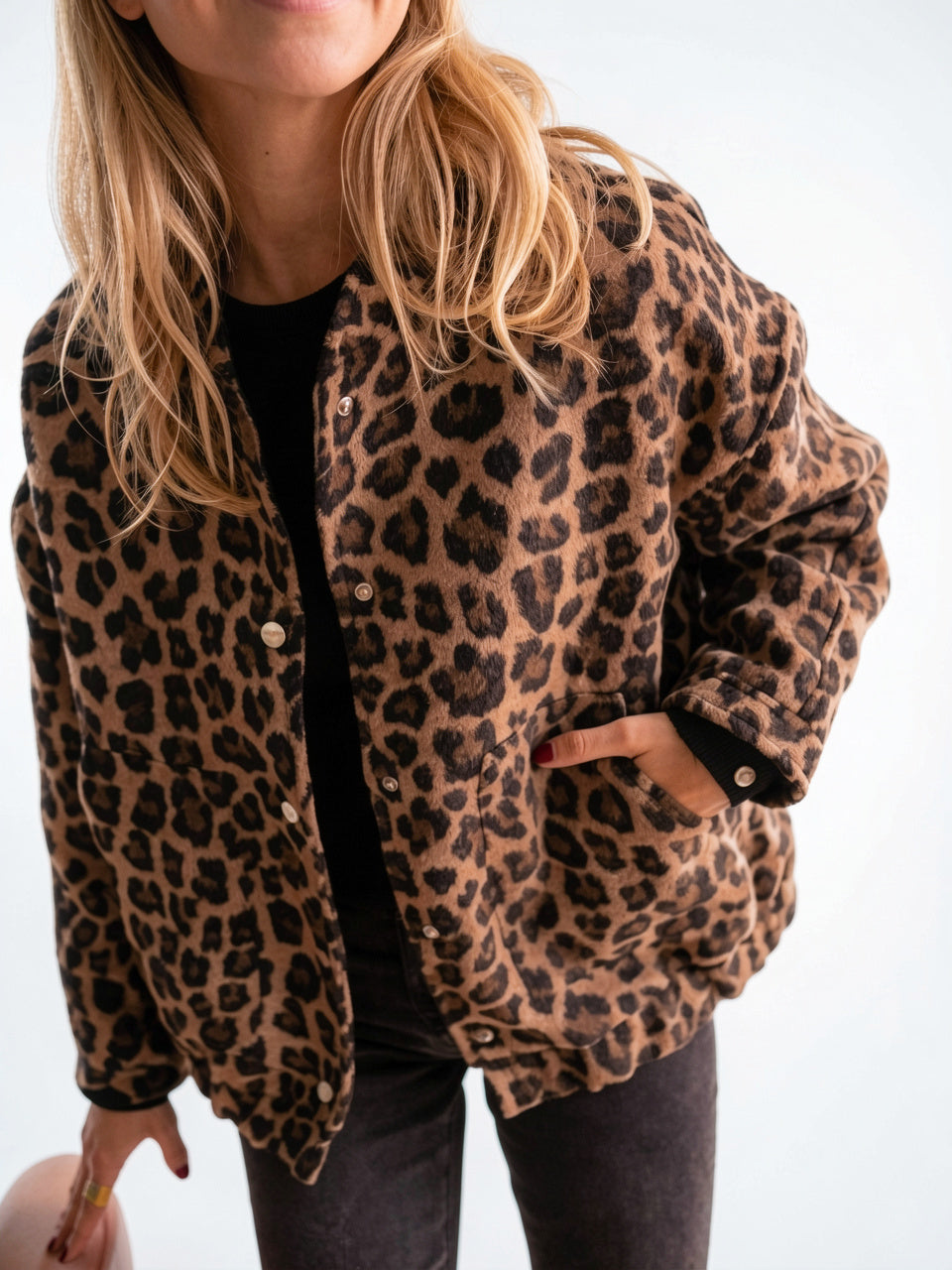 Veste Femme Imprimé Léopard Bomber Ample - Léopard S