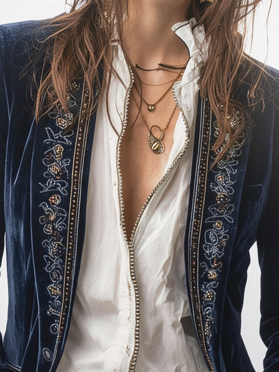 Veste Longue Brodée Vintage Femme Zip Coupe Droite - 5