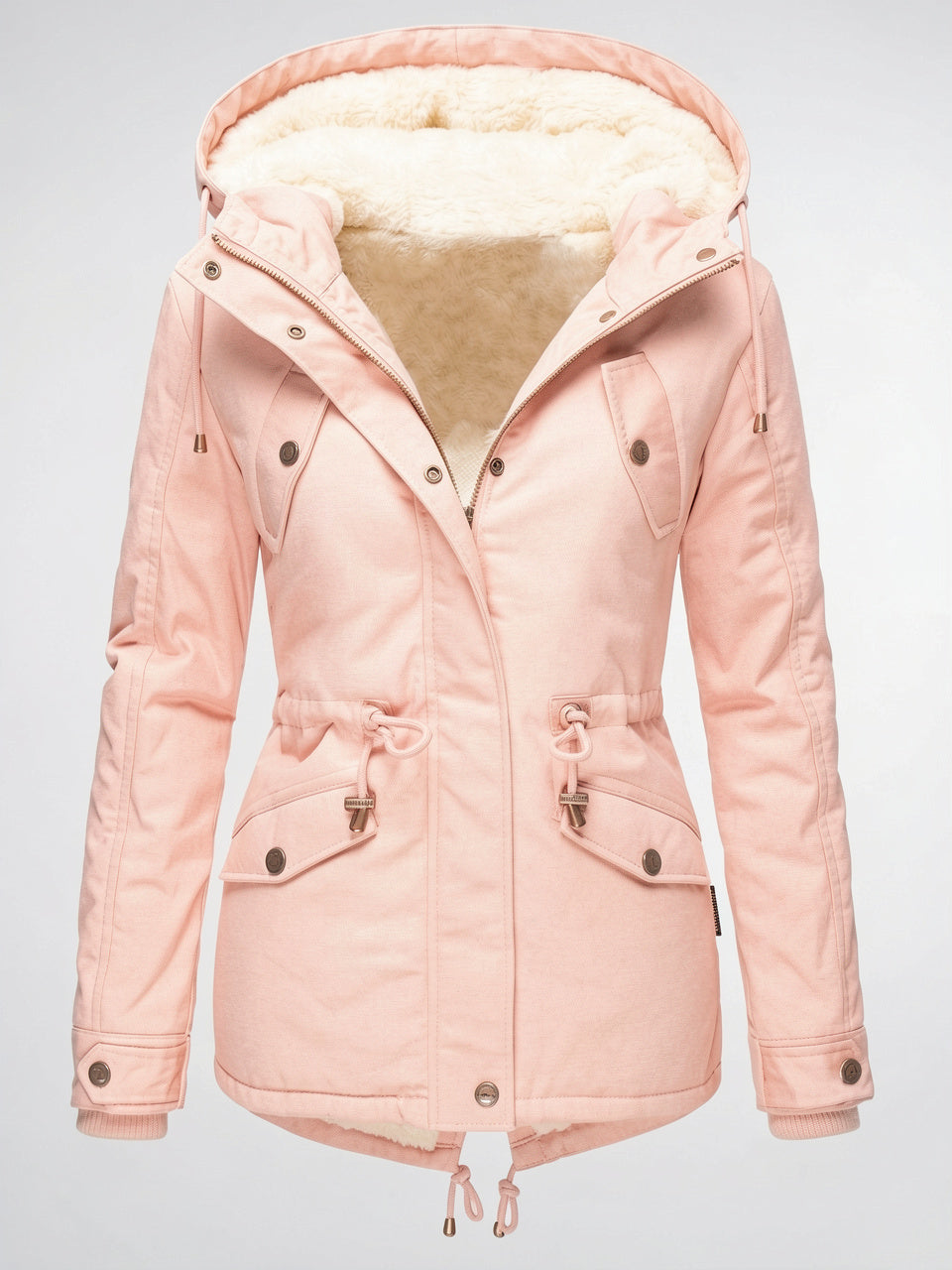 Veste Manteau d'hiver Chaude Femmes Imperméable Capuche Fourrure - Rose XS