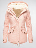 Veste Manteau d'hiver Chaude Femmes Imperméable Capuche Fourrure - Rose XS