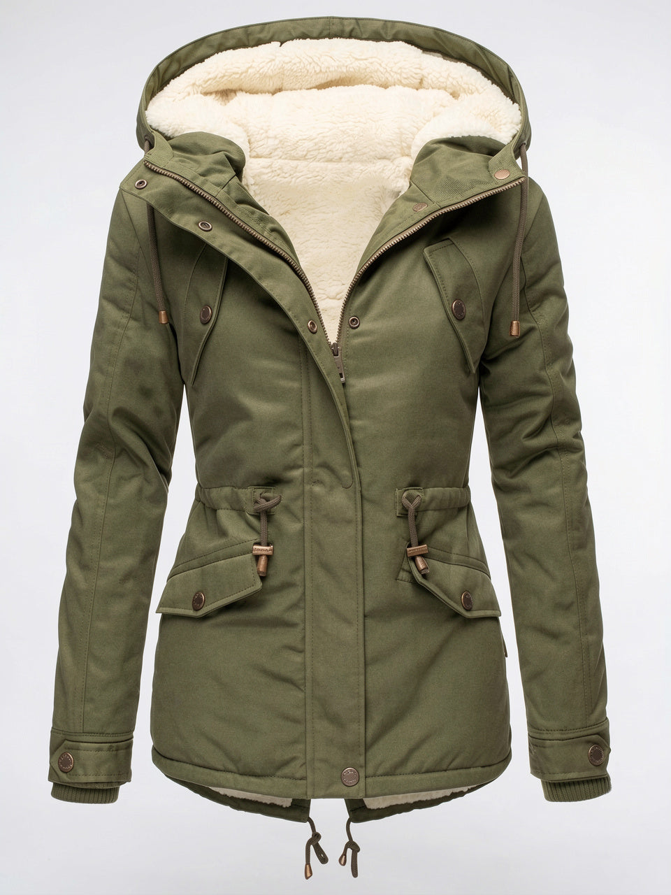 Veste Manteau d'hiver Chaude Femmes Imperméable Capuche Fourrure - Vert Kaki XS