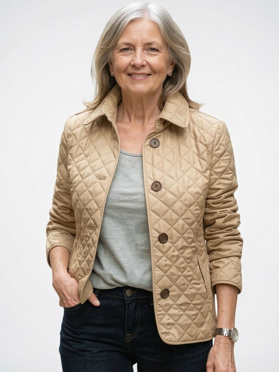 Veste Matelassée Col Châle Femme Hiver Légère Courte - Kaki M