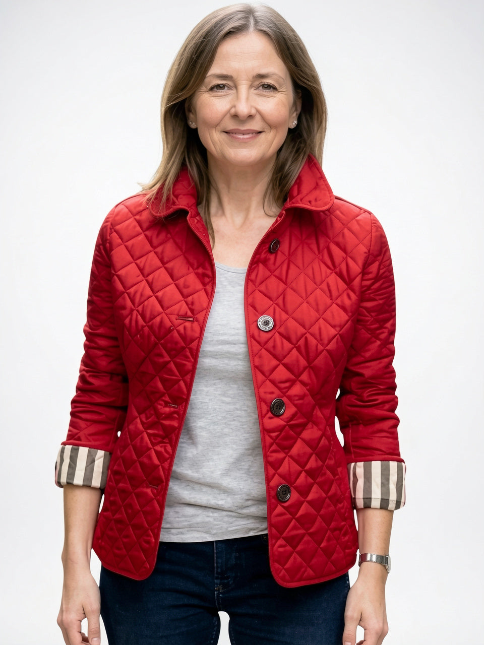 Veste Matelassée Col Châle Femme Hiver Légère Courte - Rouge M