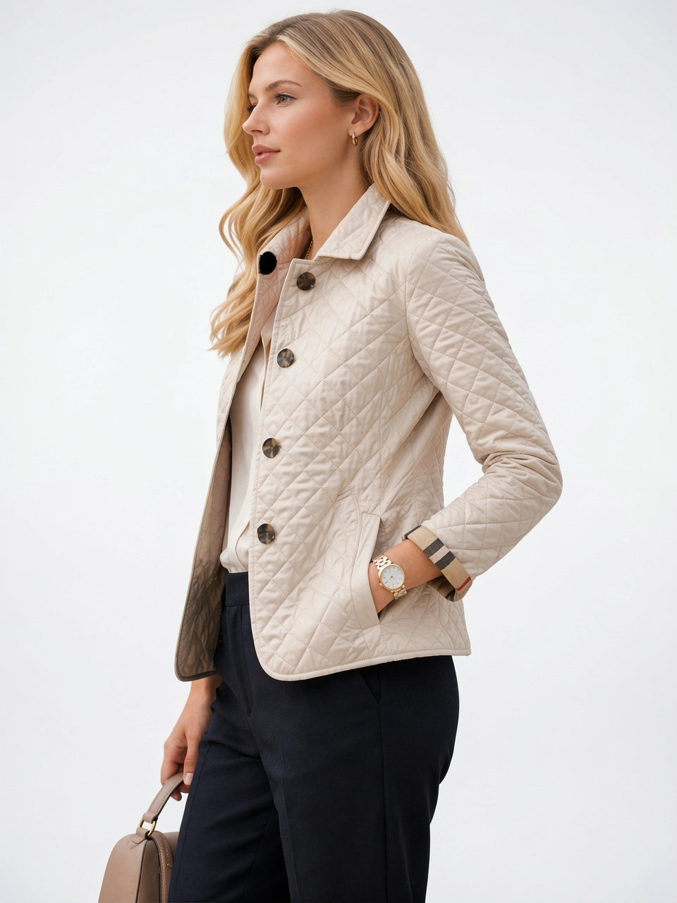 Veste Matelassée Contraste Doublure Poignet Femme Hiver - 7